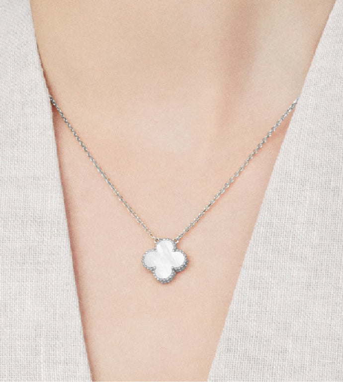 Single Clover Necklace in Silver Chain, Various Colours Available