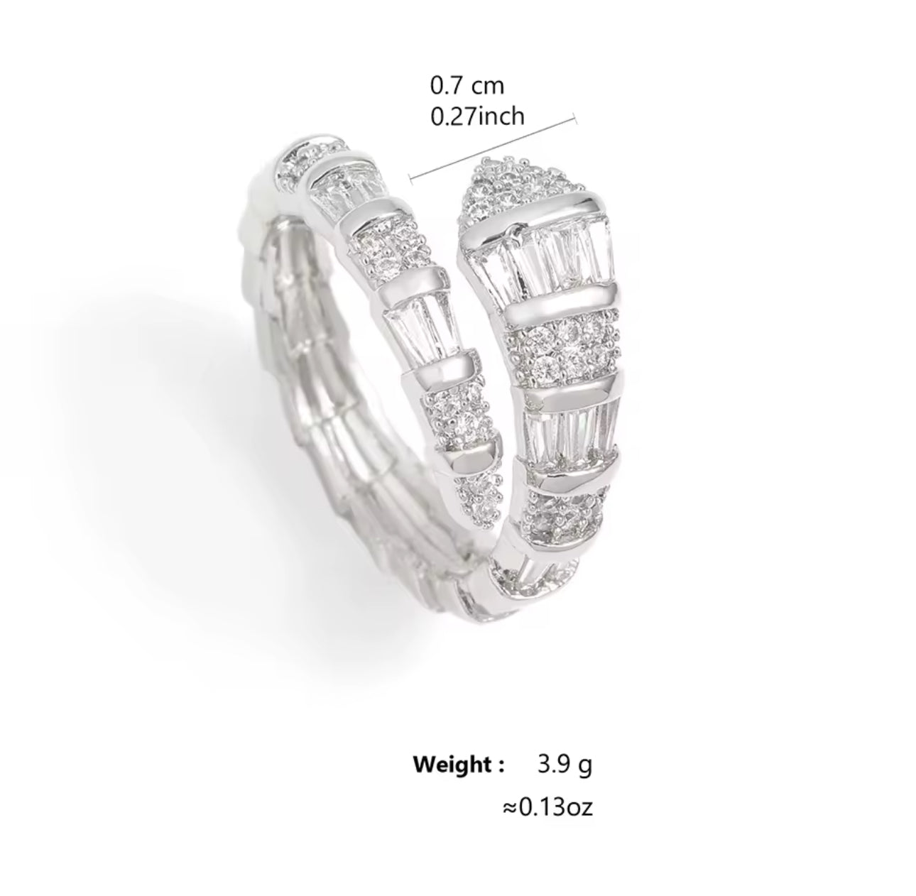 Snake Design Zirconia Gold Ring, Adjustable