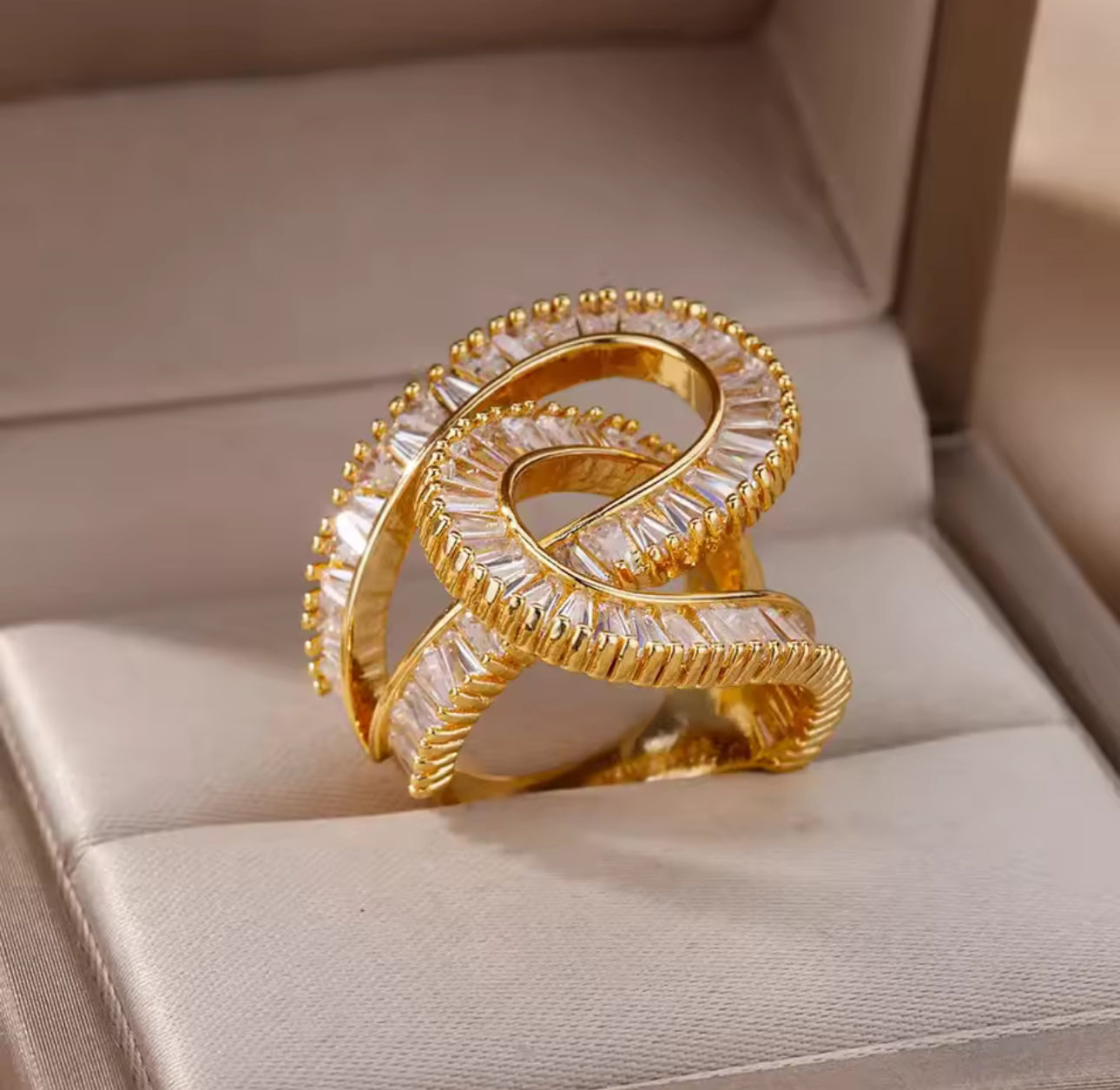 Rectangle Zircon Paved Adjustable Ring