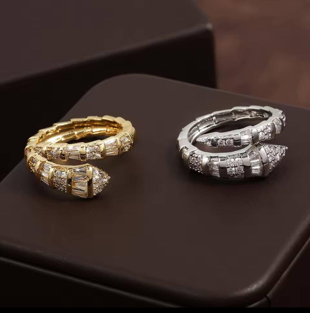 Snake Design Zirconia Gold Ring, Adjustable