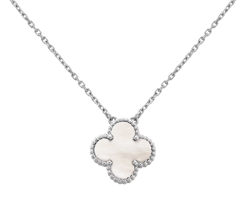 Single Clover Necklace in Silver Chain, Various Colours Available