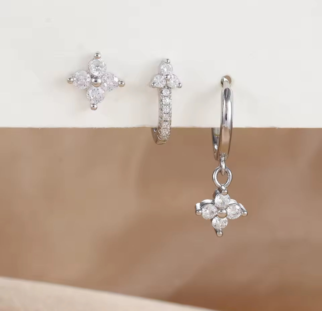 3 Pairs Hoop and Stud Earrings