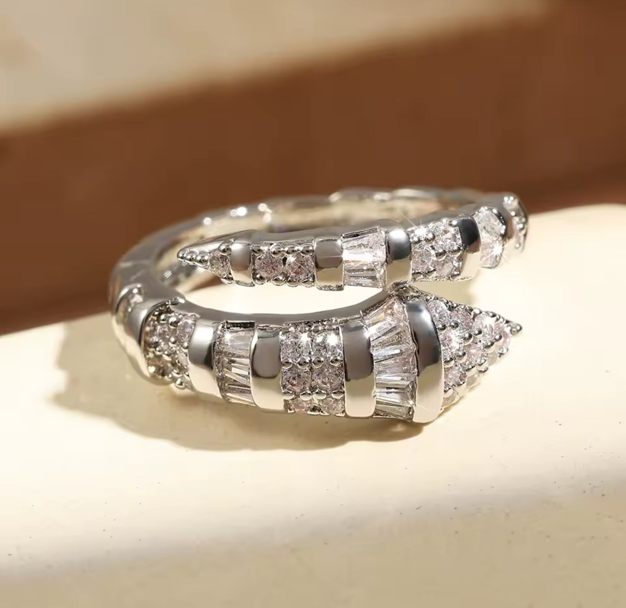 Snake Design Zirconia Gold Ring, Adjustable