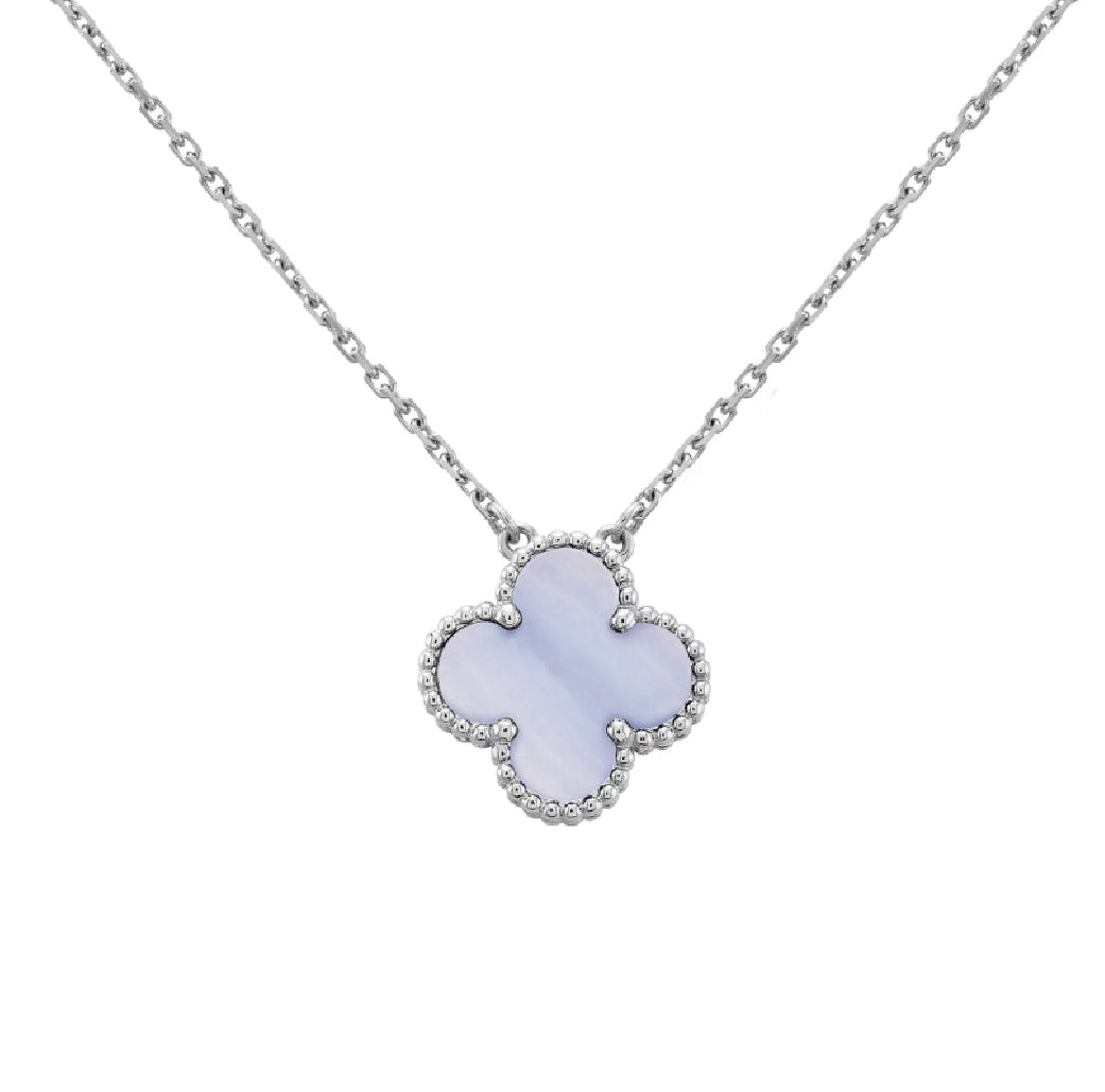 Single Clover Necklace in Silver Chain, Various Colours Available