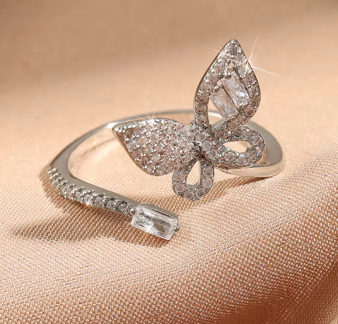 Zircon Butterfly Ring, Adjustable