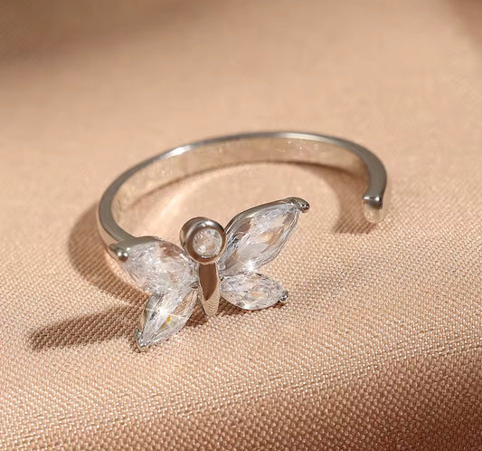 Zircon Butterfly Ring, Adjustable