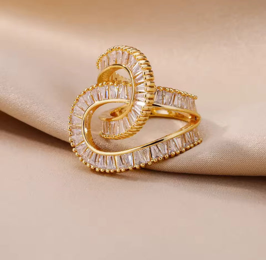 Rectangle Zircon Paved Adjustable Ring