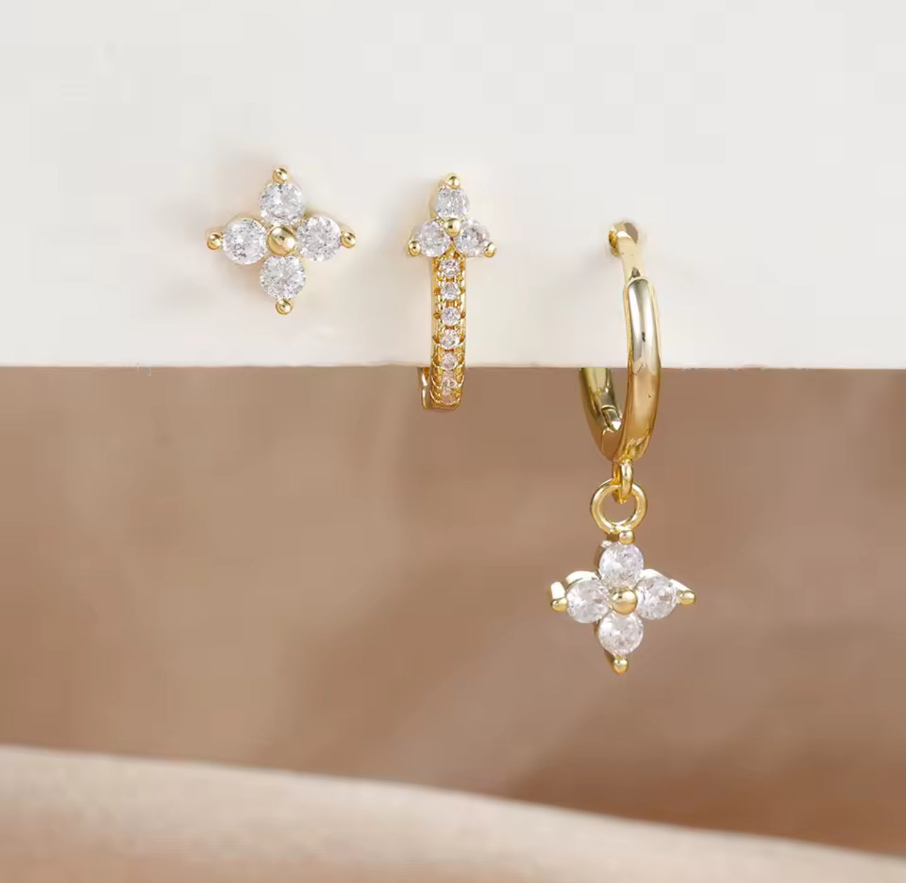 3 Pairs Hoop and Stud Earrings