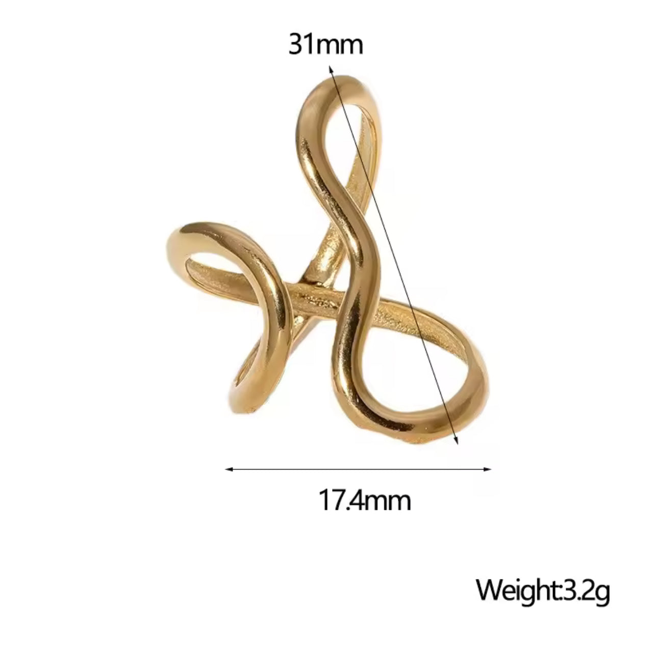 Stainless Steel Adjustable Ring, Gold Plated