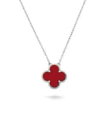 Single Clover Necklace in Silver Chain, Various Colours Available
