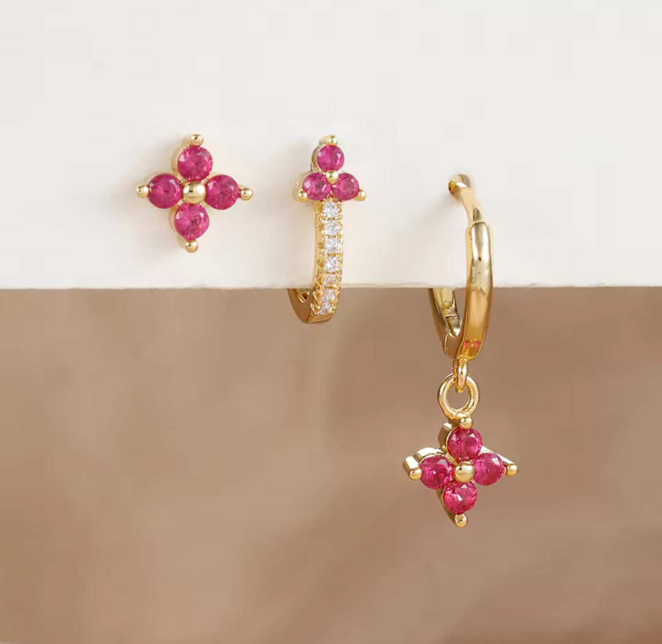 3 Pairs Hoop and Stud Earrings