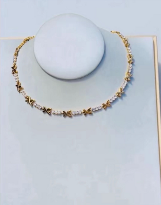 Stainless Steel 18k Gold Plated Cross Kiss Gemma Necklace