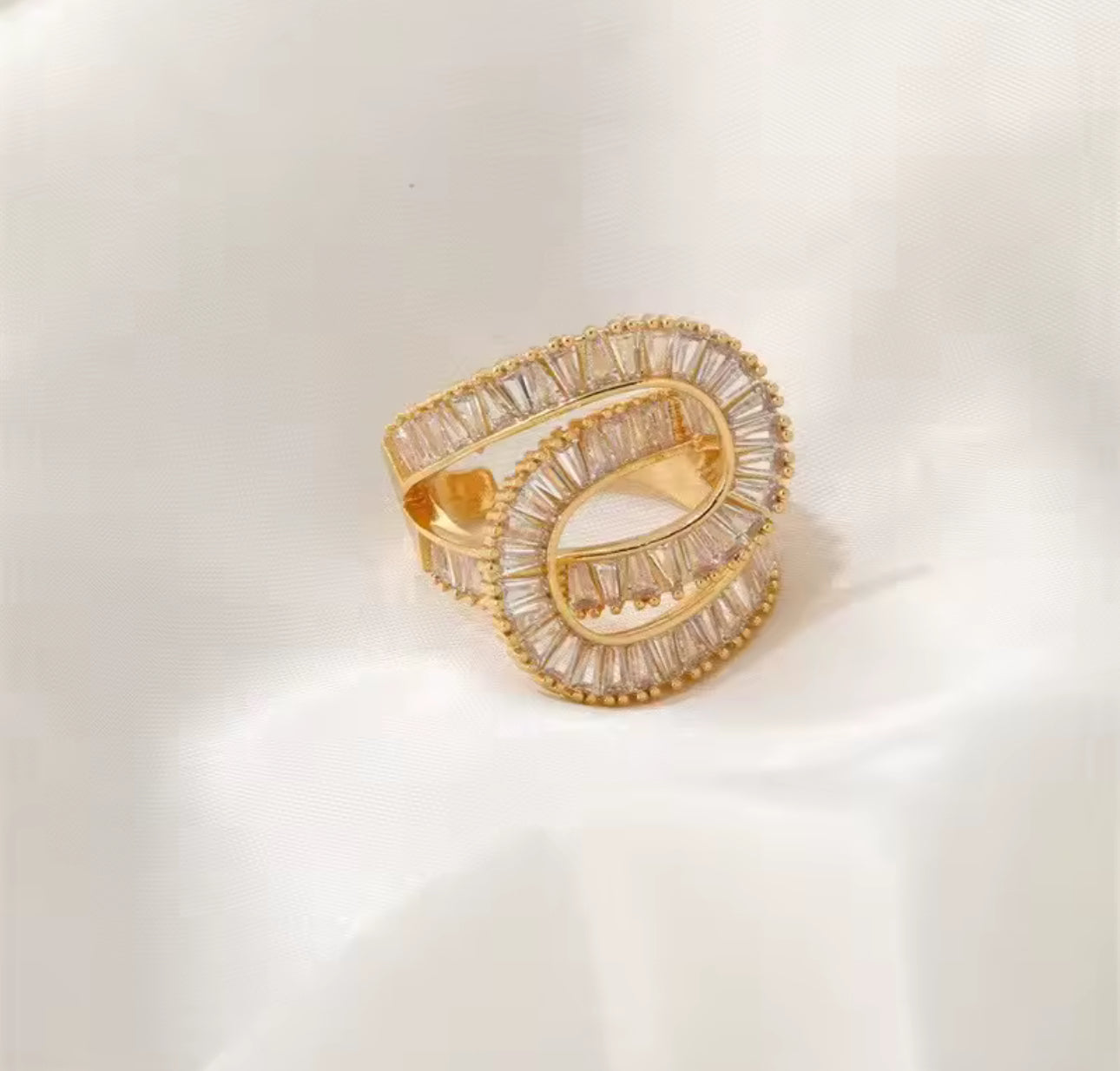 Rectangle Zircon Paved Adjustable Ring