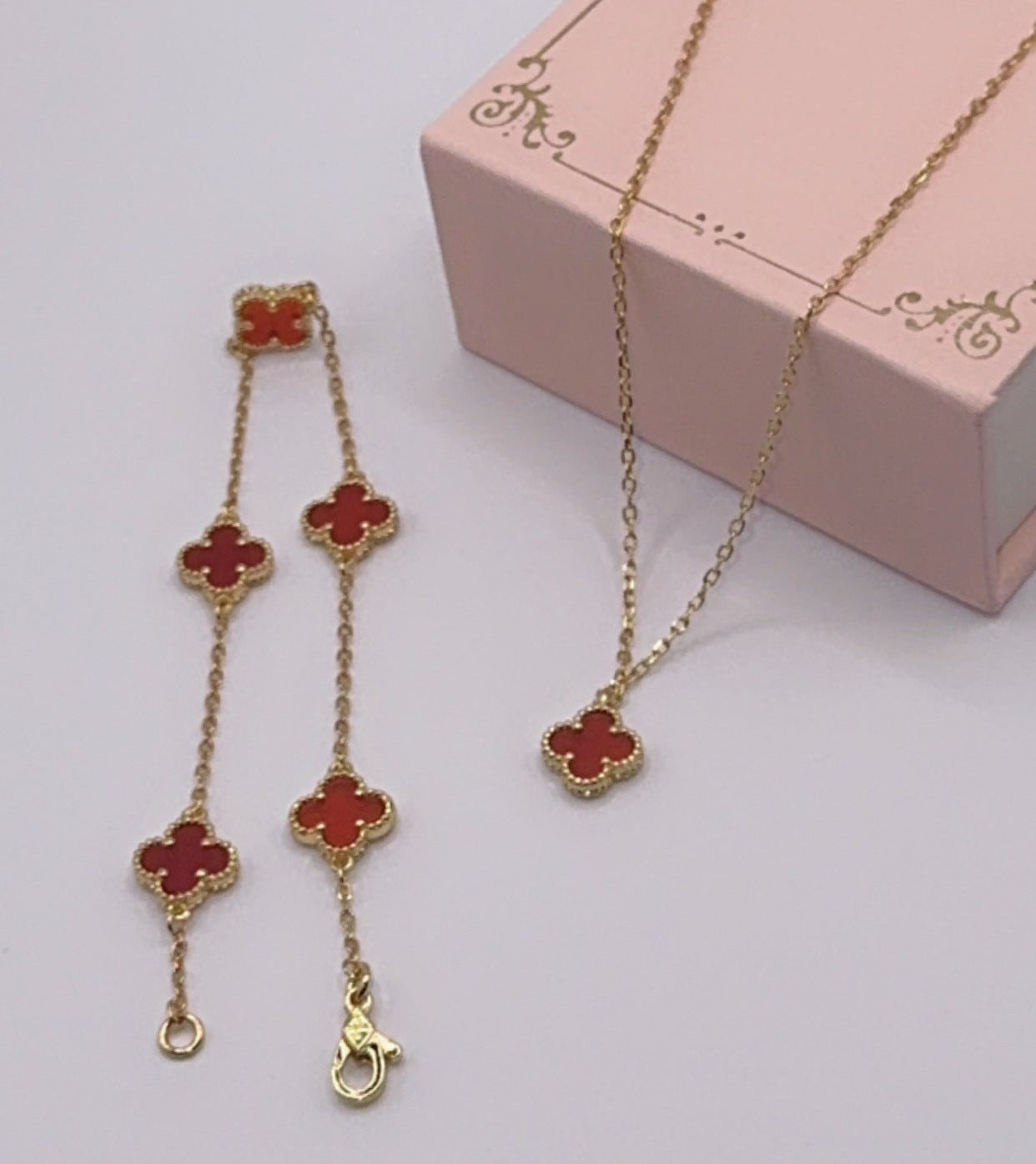 Mini Red Clover Set, S925 Silver, 18k Gold Plated