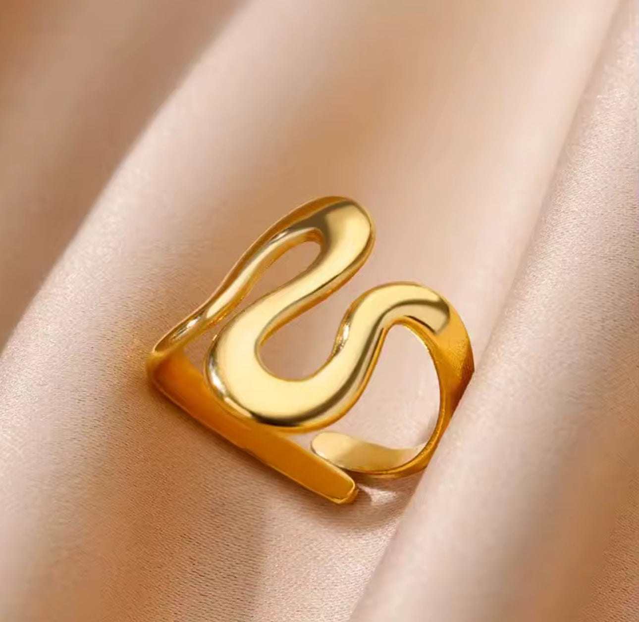 Stainless Steel Adjustable Ring, Gold Plated