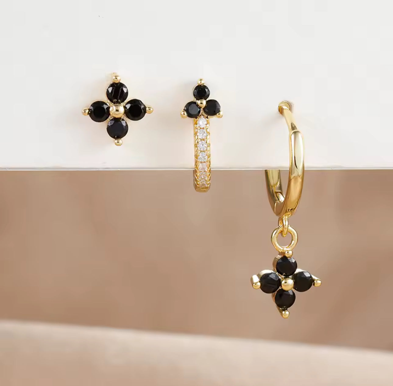 3 Pairs Hoop and Stud Earrings