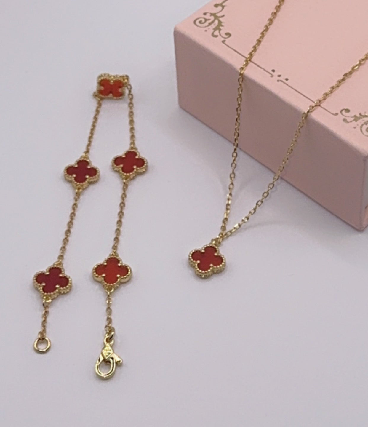 Mini Red Clover Set, S925 Silver, 18k Gold Plated