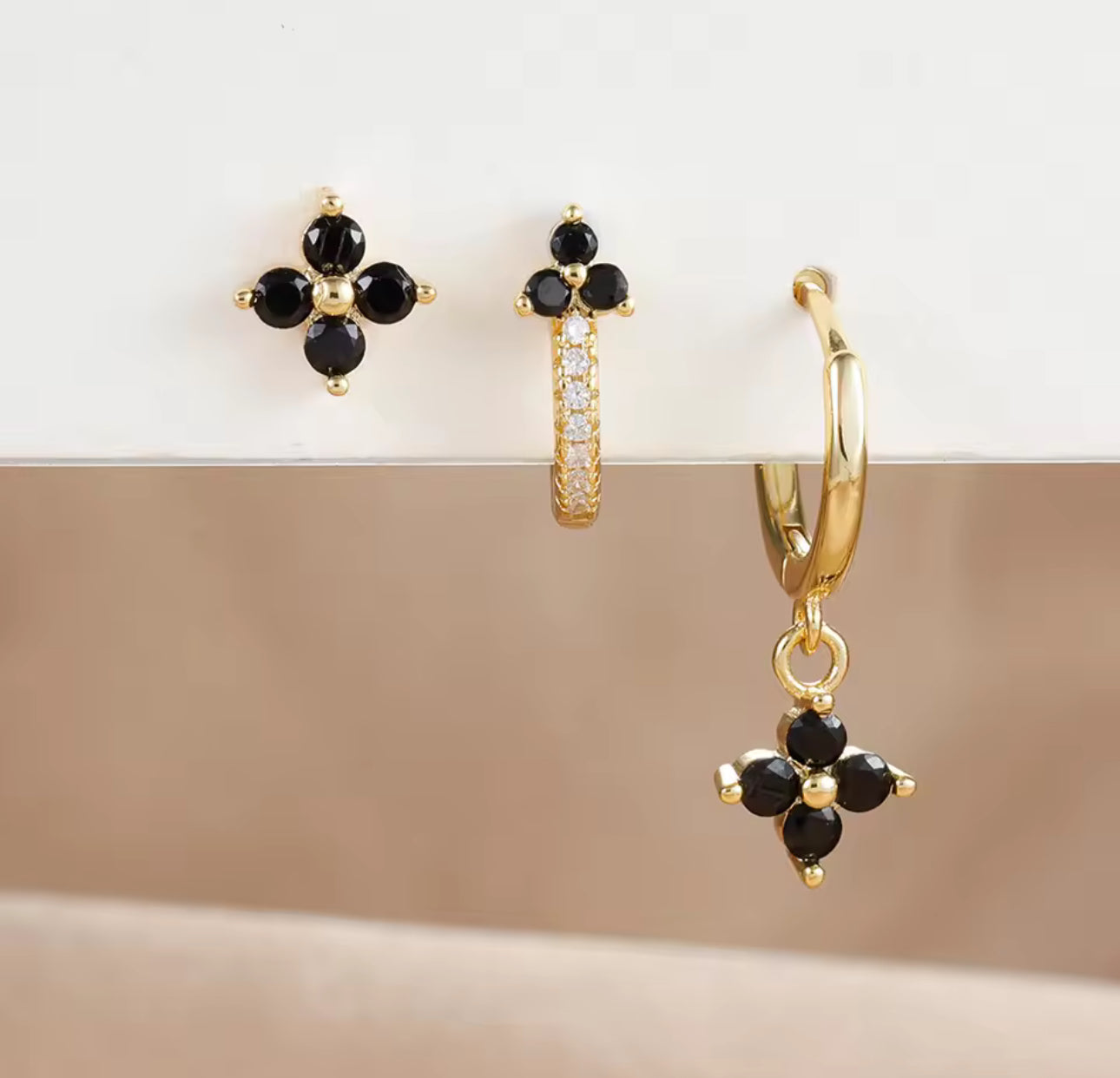 3 Pairs Hoop and Stud Earrings