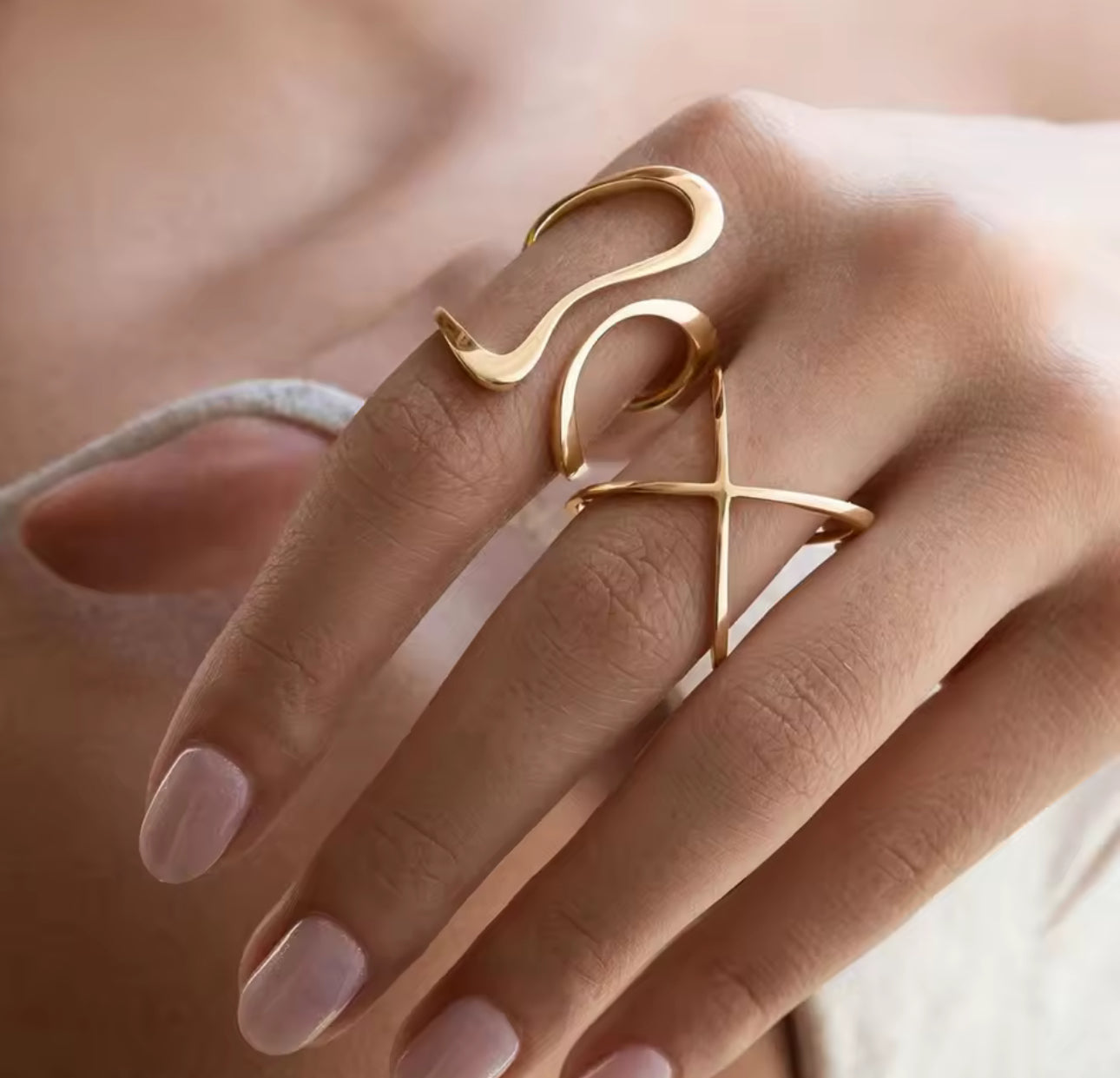 Stainless Steel Adjustable Ring, Gold Plated