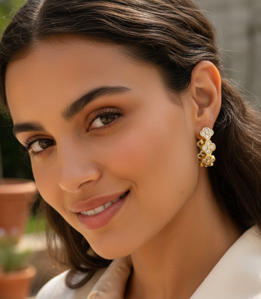 Crystal Flower Hoop Earrings