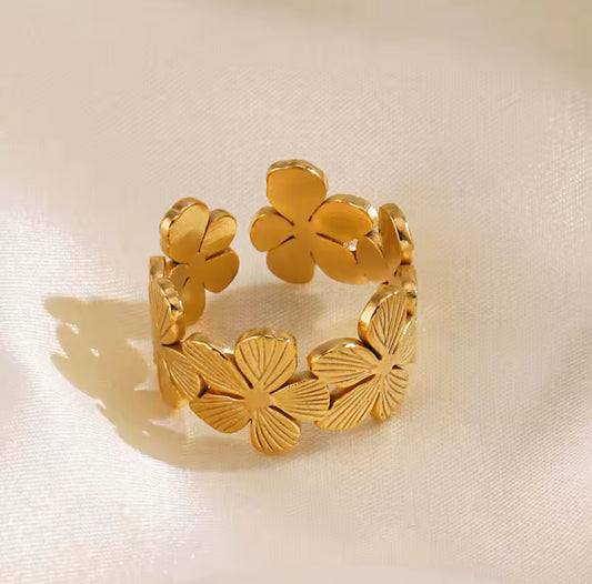 Stainless Steel Flower Design Adjustable Ring