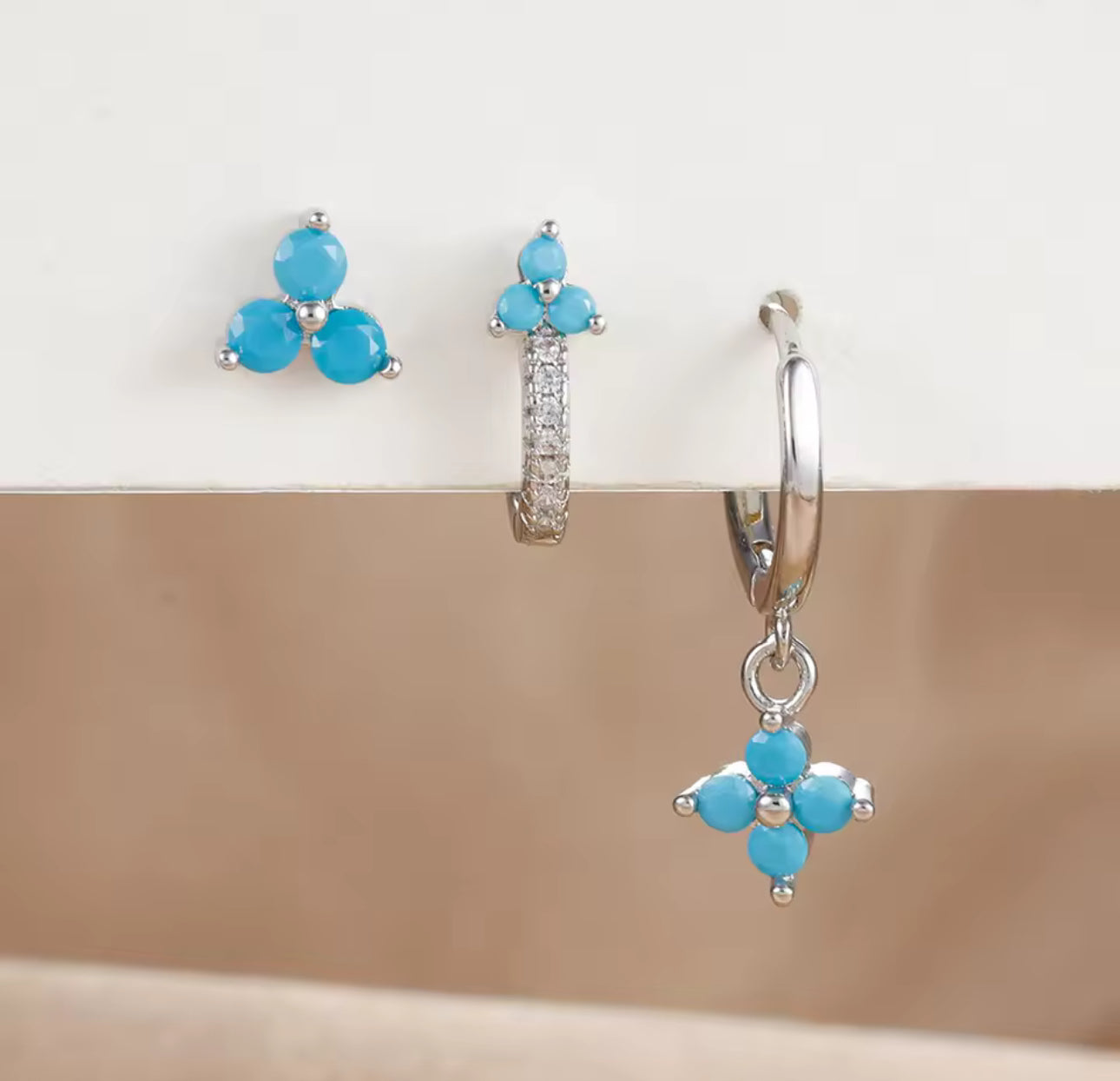 3 Pairs Hoop and Stud Earrings