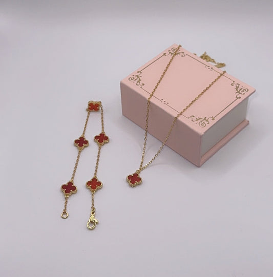 Mini Red Clover Set, S925 Silver, 18k Gold Plated