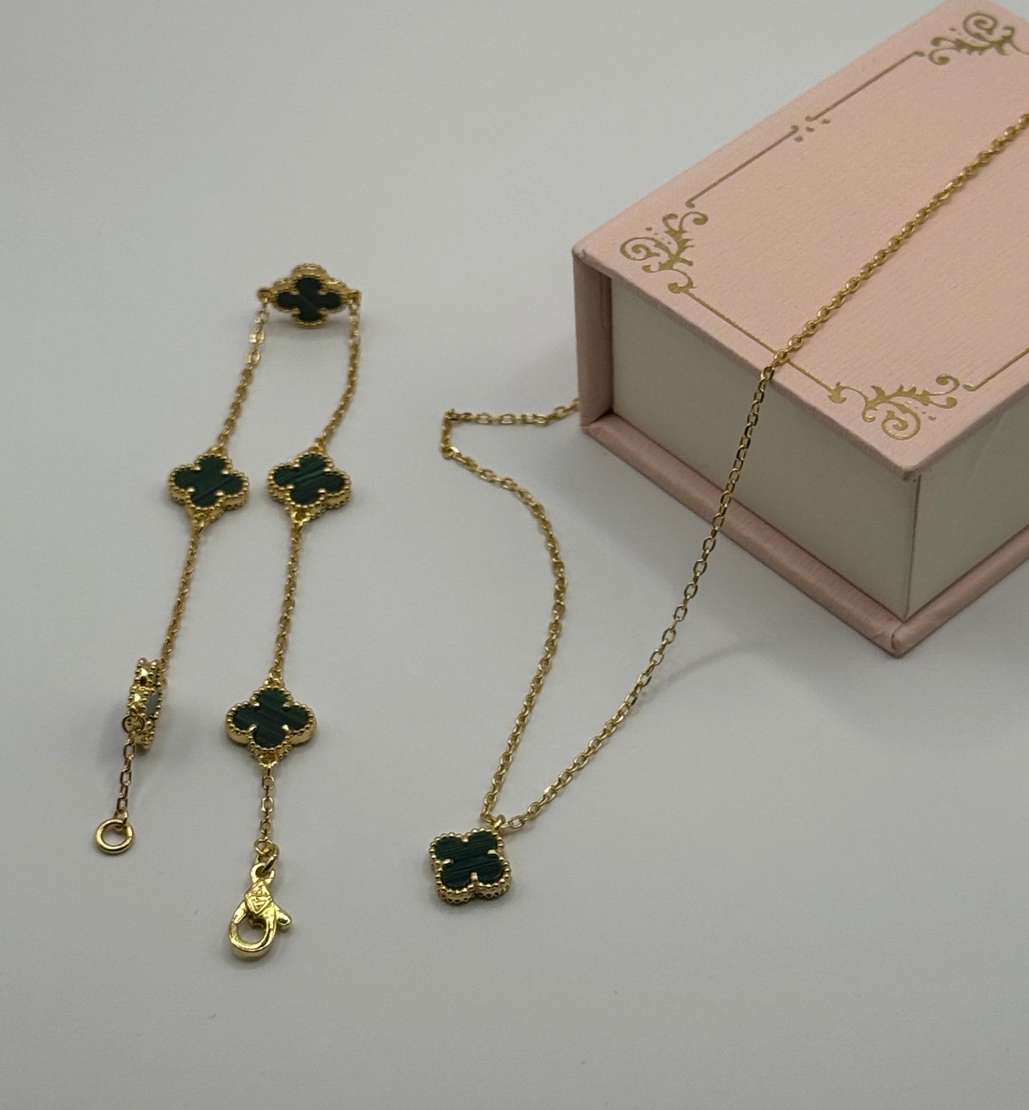 Mini Green Clover Set, Necklace & Bracelet
