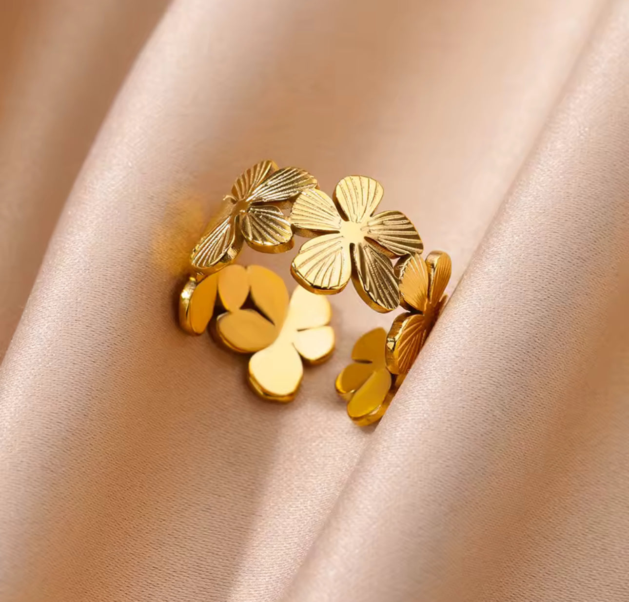 Stainless Steel Flower Design Adjustable Ring