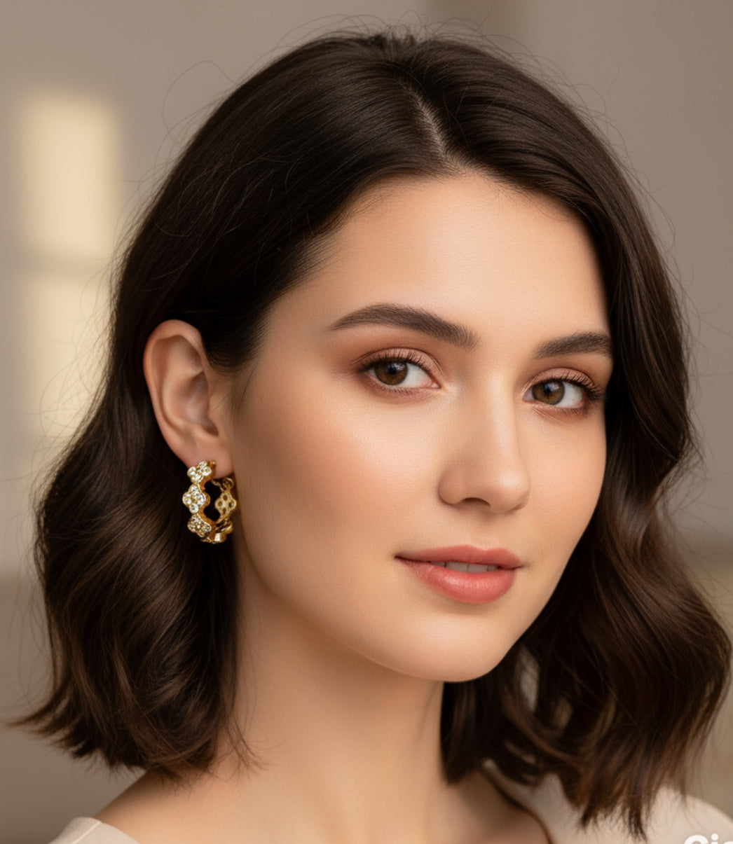 Crystal Flower Hoop Earrings