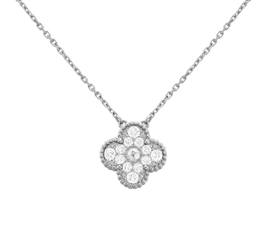 Single Clover Necklace in Silver Chain, Various Colours Available