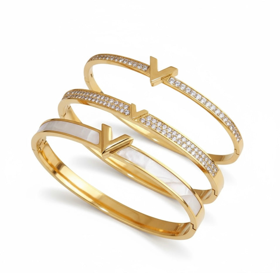 Stainless Steel 14K Gold Plated Bangle Bracelet, Anti-tarnish