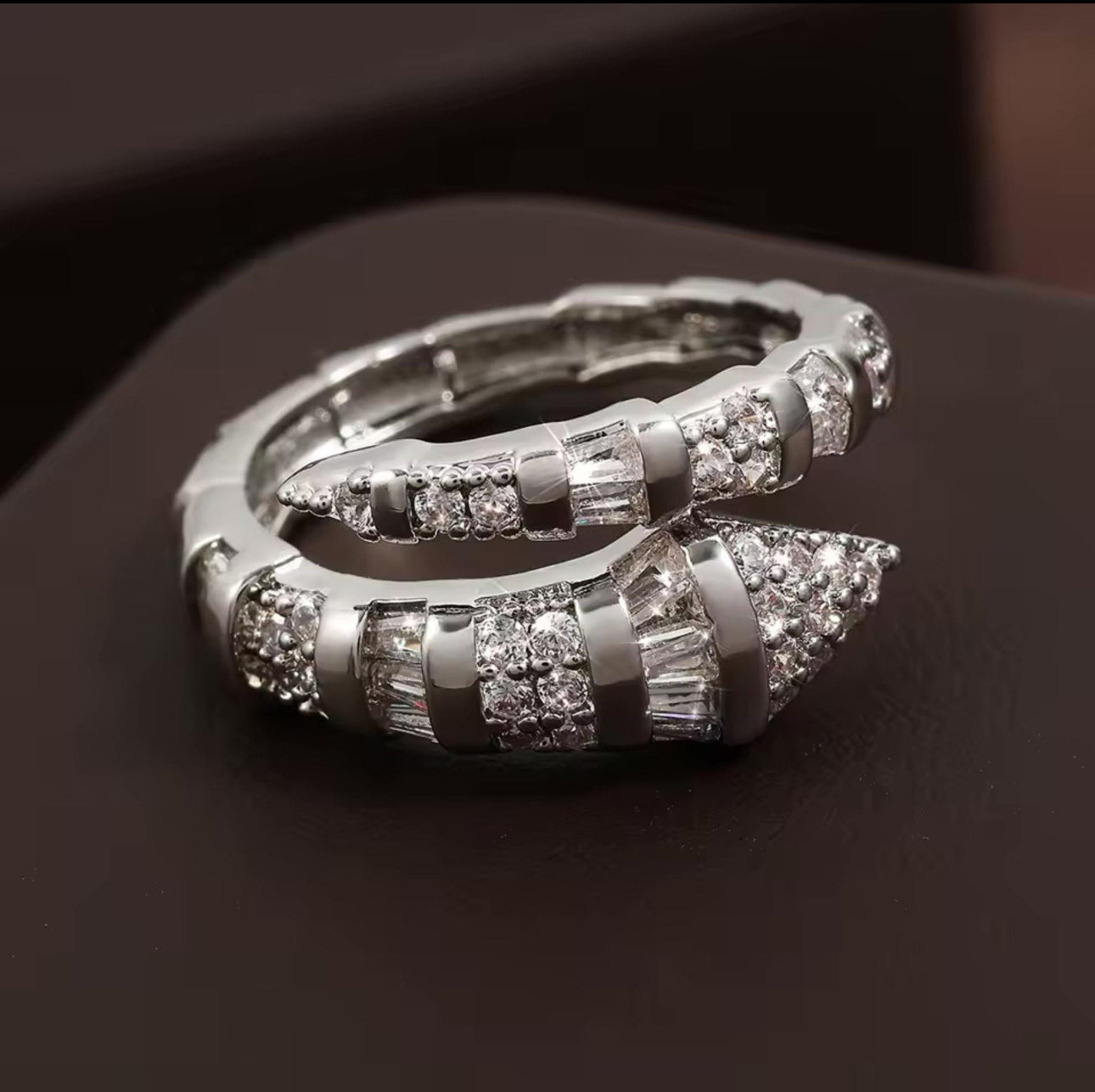 Snake Design Zirconia Gold Ring, Adjustable