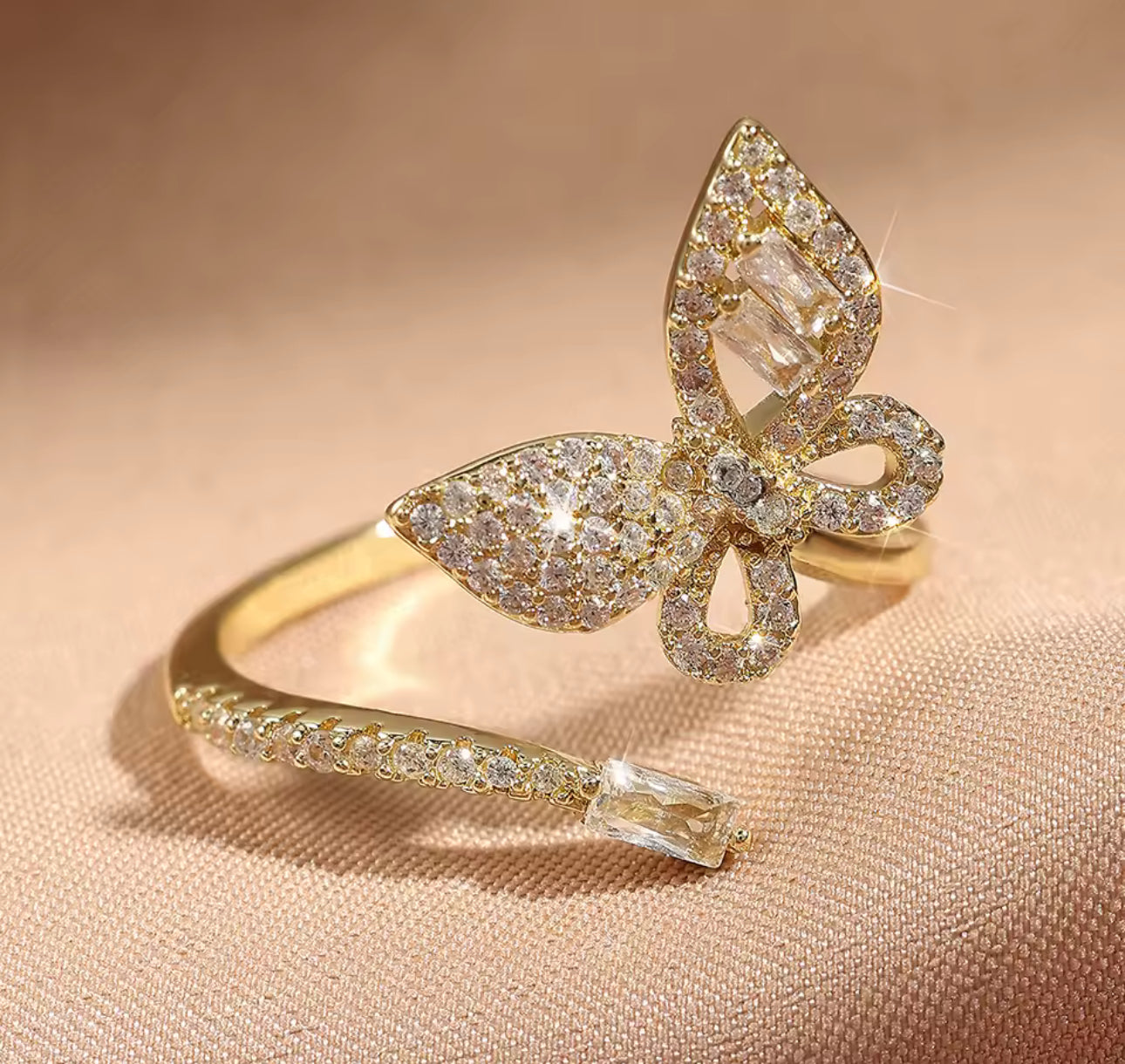 Zircon Butterfly Ring, Adjustable