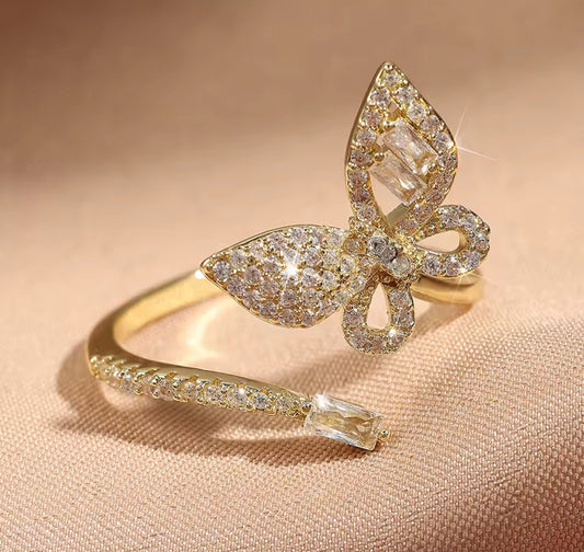 Zircon Butterfly Ring, Adjustable