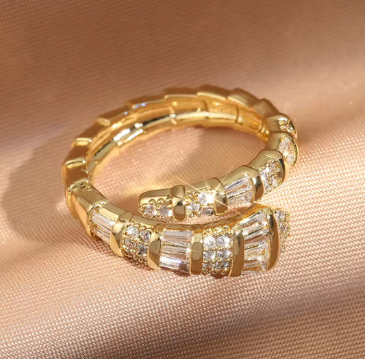 Snake Design Zirconia Gold Ring, Adjustable