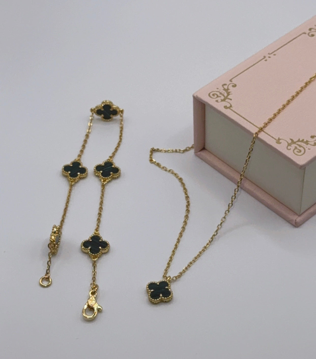 Mini Green Clover Set, Necklace & Bracelet