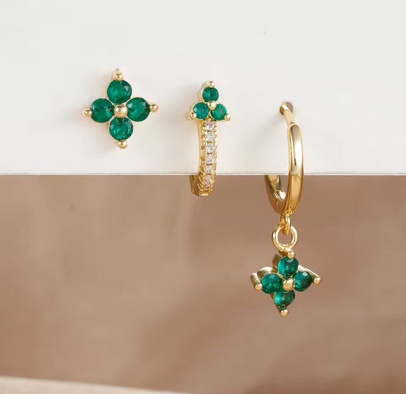 3 Pairs Hoop and Stud Earrings