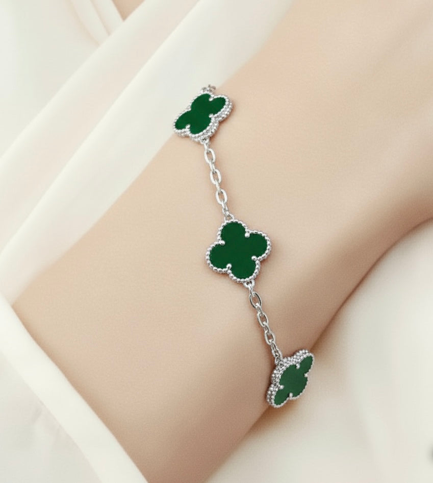 Clover Bracelet in Silver Chain, Various Colours Available