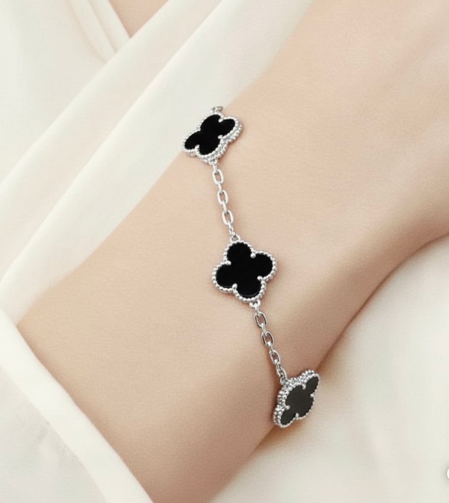 Clover Bracelet in Silver Chain, Various Colours Available