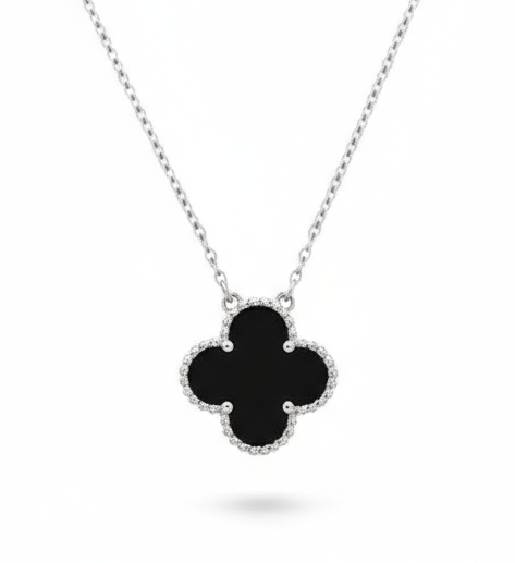 Single Clover Necklace in Silver Chain, Various Colours Available