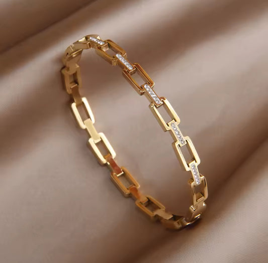 Stainless Steel 14K Gold Plated Bangle Bracelet, Anti-tarnish